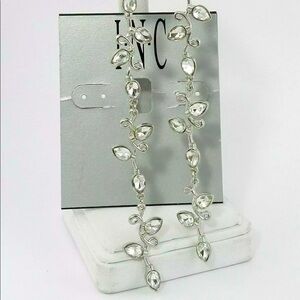 INC Silver Tone White Crystal Drop Wire Earrings